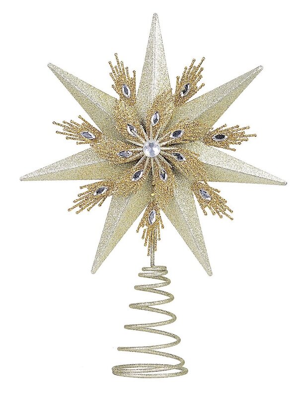 Large Champagne & Gold Glitter Layered Christmas Tree Topper | 33cm