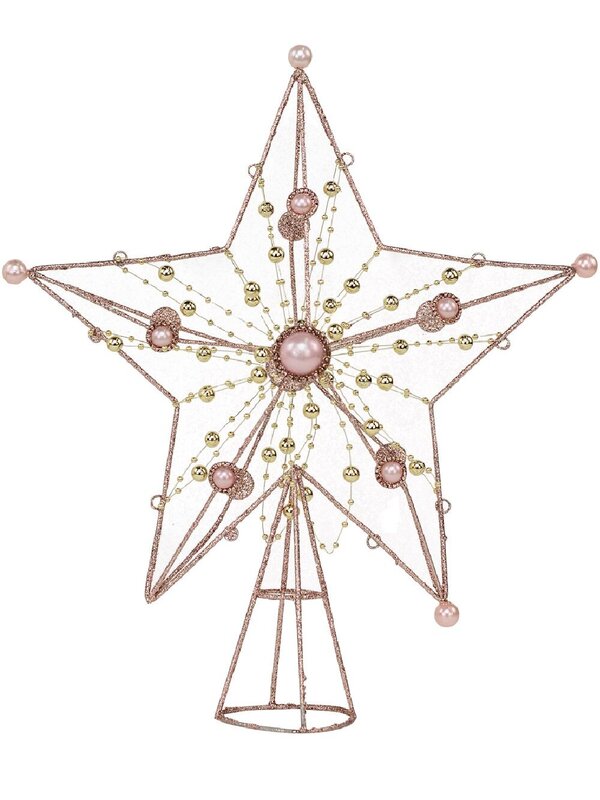 Large Pink Glitter 3D Star Christmas Tree Topper With Pearls | 33cm