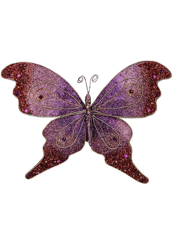 Large Purple To Pink Bejeweled Butterfly Christmas Clip Pick | 52cm