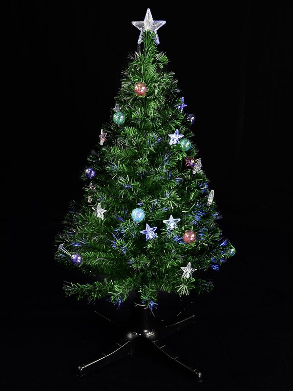 LED Bauble & Star Rotating Fibre Optic Tree - 1.2m