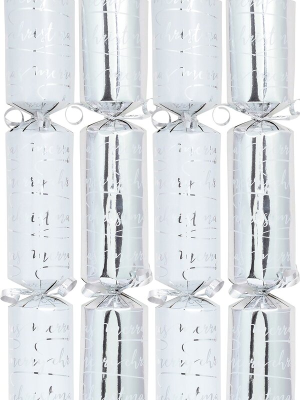 Merry Christmas Gloss White & Shiny Silver Cursive Text Bon Bons - 50 x 30cm