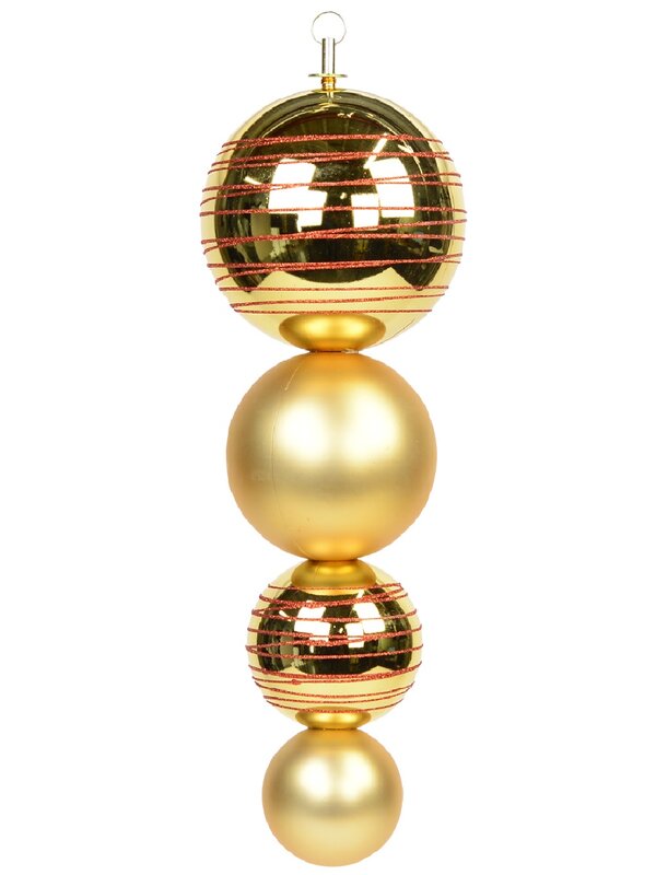 Metallic &amp; Matte Gold With Red Glitter Large Finial Display Decoration - 45cm