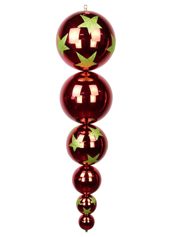 Metallic Ruby Red With Lime Green Stars Large Finial Display Decoration - 1m