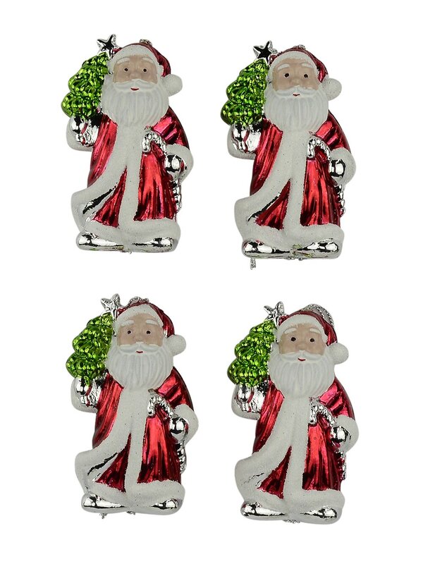 Metallic Santa Hanging Decorations - 4 x 90mm