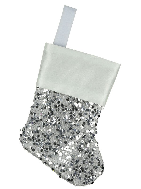 Mini Silver Sequin Christmas Stocking Hanging Decorations - 6 x 15cm