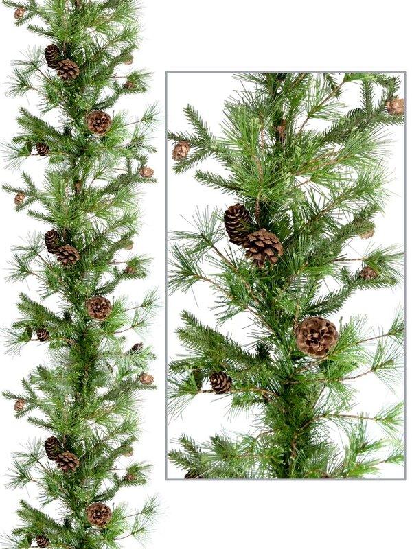 Mixed Pine Branch Garland With Pine Cones - 2.7m