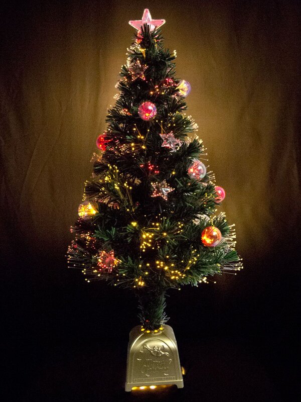 Multi Colour Fibre Optic Christmas Tree with Baubles, Stars & 100 Tips - 90cm
