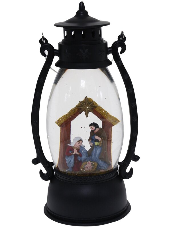 Nativity Manger Scene Hurricane Lantern Christmas Snow Globe - 26cm