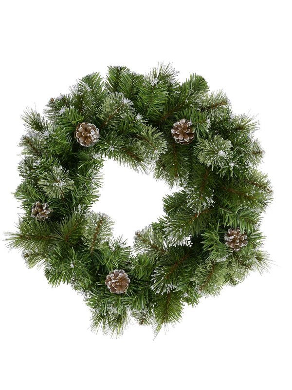 Natural Look Pine Wreath With Pine Cones & 84 Silver Glitter Tips - 36cm