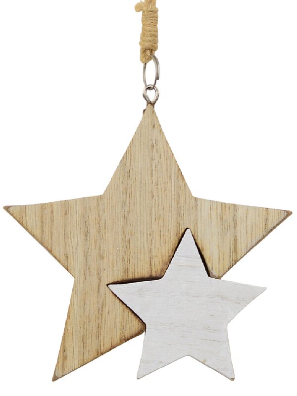 Natural & White Wooden Stars Christmas Tree Hanging Decoration - 10cm