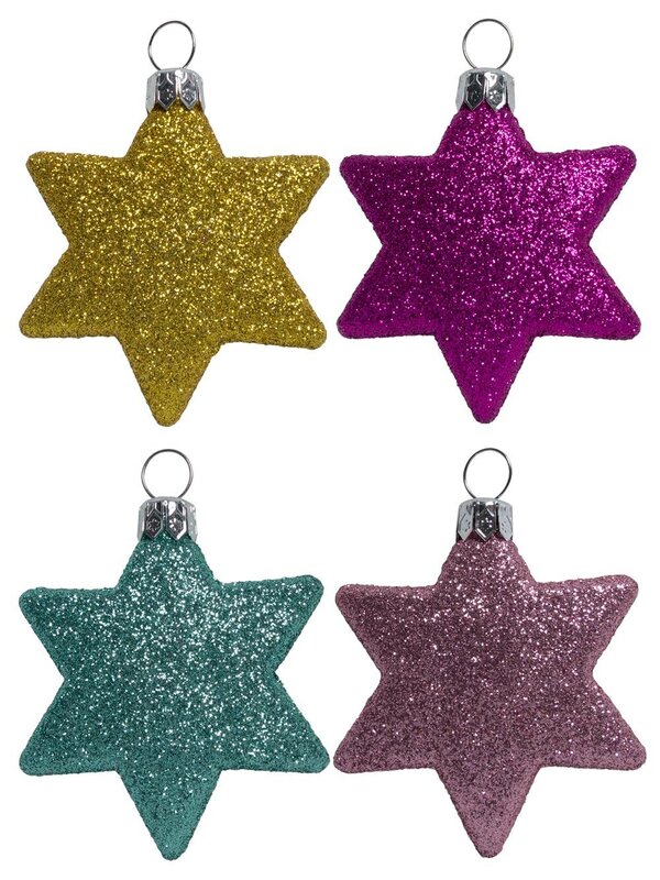 Pink, Peppermint & Gold Glittered Star Decorations - 8 x 65mm