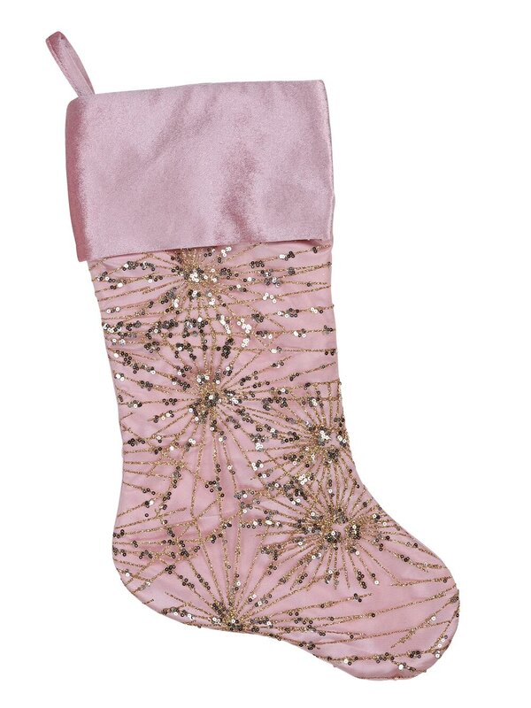 Pink Satin & Gold Sequin Christmas Stocking With Velvet Cuff | 48cm