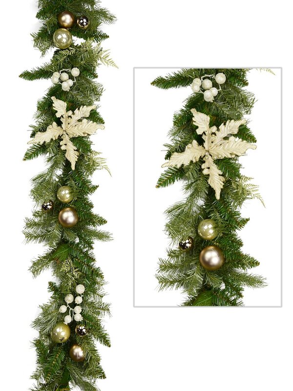 Pre-Decorated Antique Gold Bauble Garland - 2.3m
