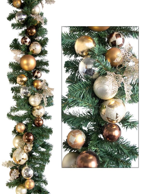 Pre-Decorated Chocolate, Copper & Champagne Bauble Garland - 2.7m