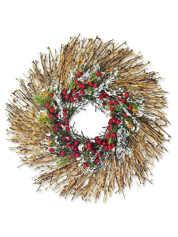 Pre-Decorated Frosted Wreath With Berries Twigs & Needle Pine - 40cm