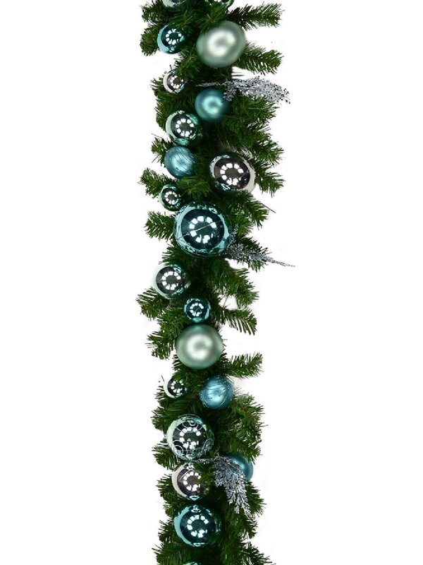 Pre-Decorated Tiffany Inspired Bauble & Pine Garland - 2.7m