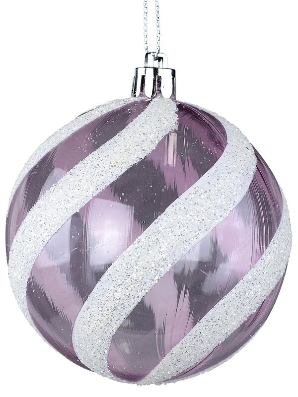 Purple & White Whimsical Glitter Candy Swirl Bauble | 80mm