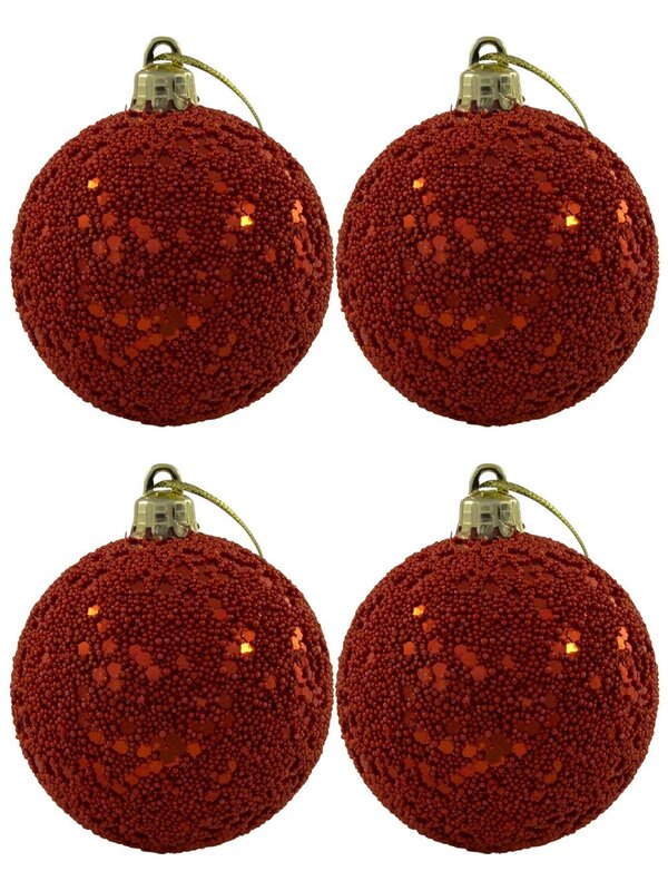 Red Beaded Baubles With Sequins - 6 x 60mm