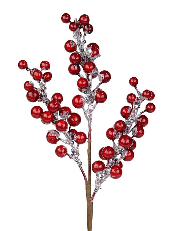 Red Berry & Silver Glitter & Sequin Pick - 33cm