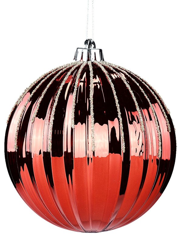 Red Dynamic Grand Pumpkin Ribbed Gold Glitter Bauble | 15cm
