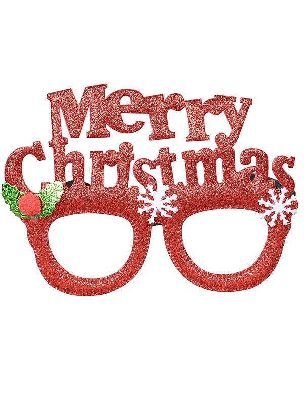 Red Glitter Merry Christmas Novelty Glasses Mistletoe | One Size Fist Most