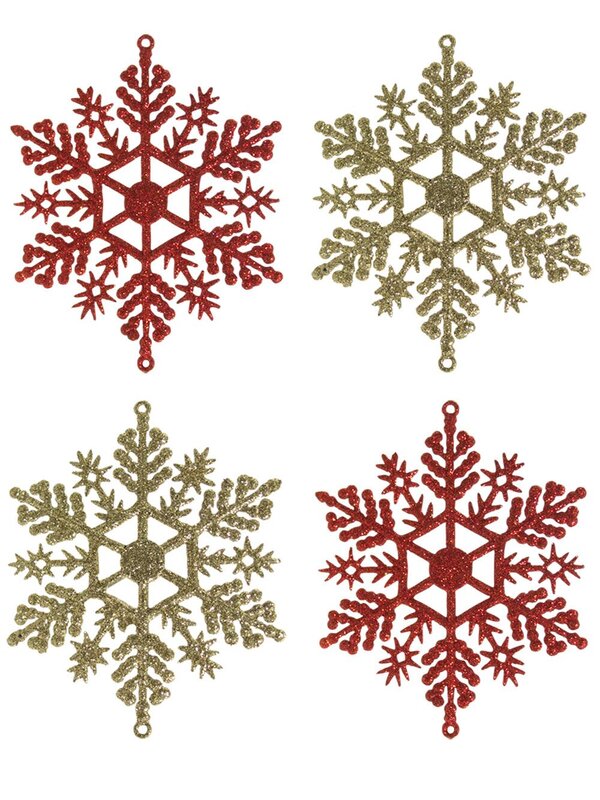 Red & Gold Snowflake Hanging Decorations - 12 x 10cm