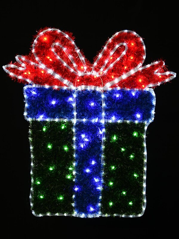 Red & Green, & Cool White LED Present Rope Light Motif - 95cm