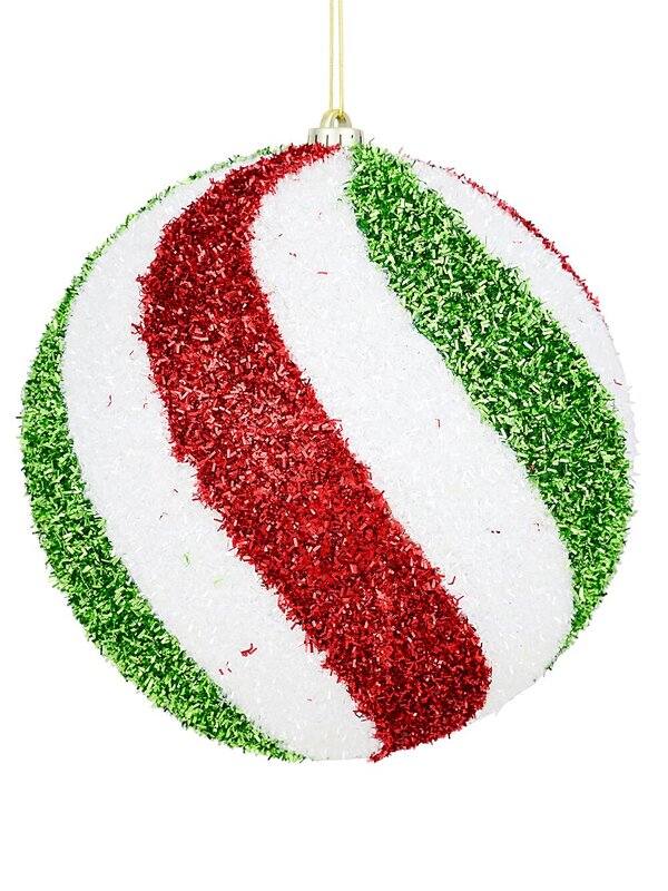 Red Green & White Tinsel Swirl Whimsical Large Display Bauble | 25cm