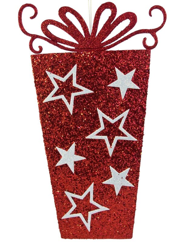 Red Present 2D Display Hanging Decoration - 34cm