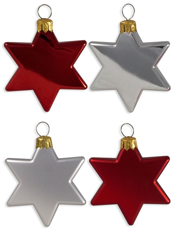 Red & Silver Star Decorations - 8 x 65mm