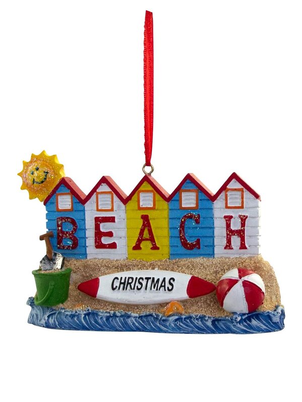 Resin Summer Beach Hut Scene Hanging Ornament - 11cm