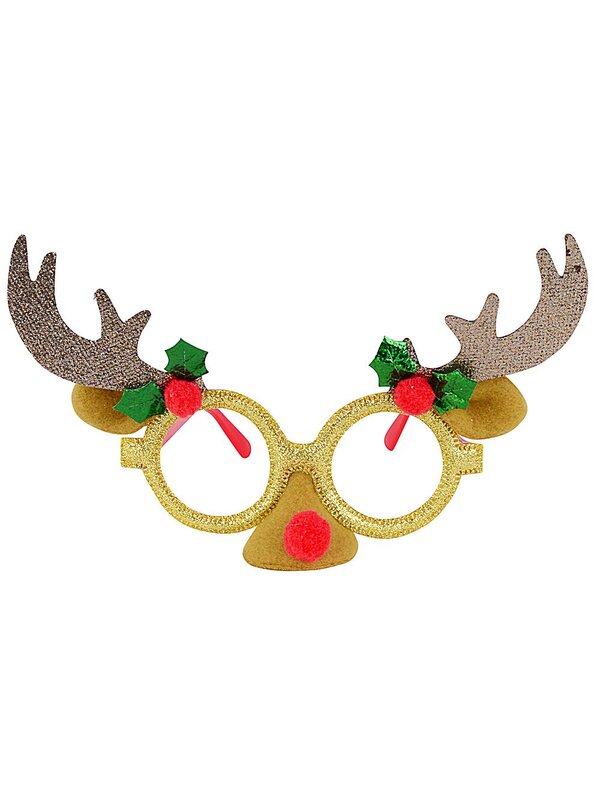 Rose Gold Reindeer Antlers Ears Red Nose Novelty Glasses | One Size Fits Most