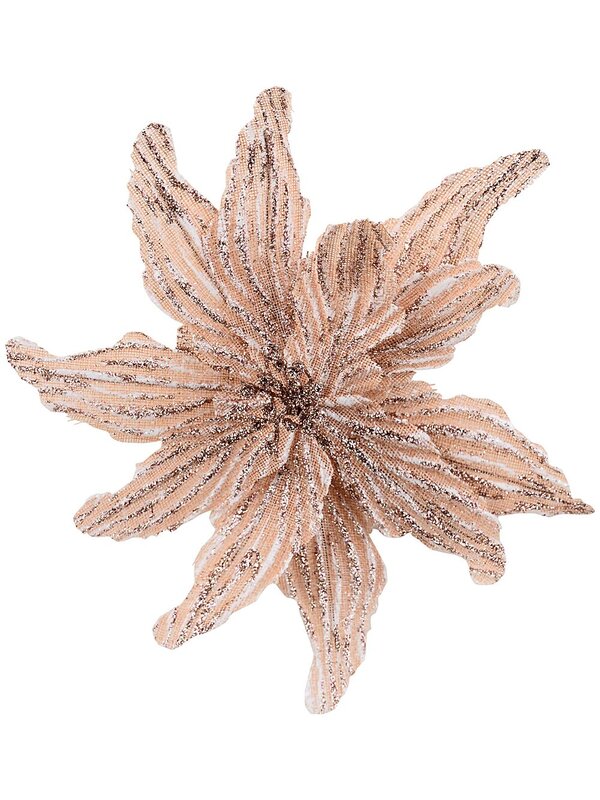 Rose Gold Textured & Glitter Mesh Poinsettia Christmas Tree Clip Pick | 28cm