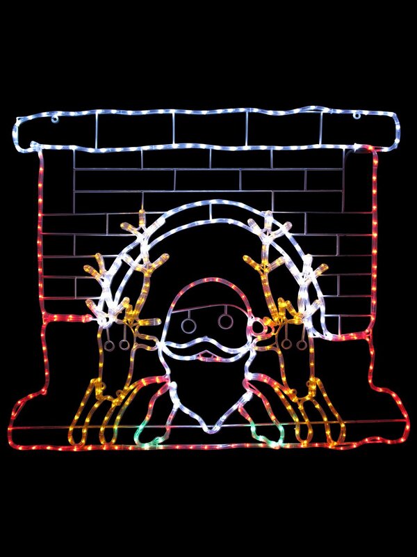 Santa & Reindeer In Fireplace LED Rope Light Silhouette - 1.2m