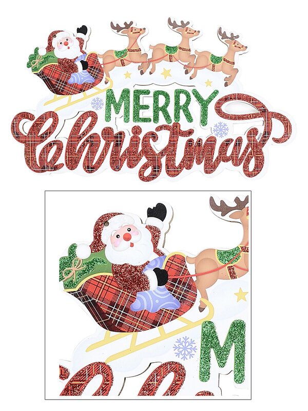 Santa Sleigh & Reindeer Merry Christmas Hanging Sign | 40cm