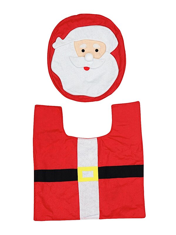 Santa Toilet Seat Cover &amp; Floor Mat Christmas Bathroom Set - Fits Most Thrones