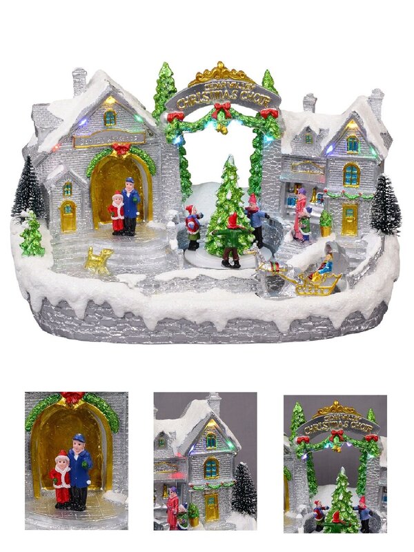 Santa's Workshop At Cedar Valley Snowy Winter Christmas Village Scene - 32cm