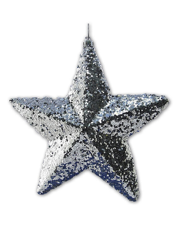  Silver Glittered 3D Star Decorations - 18cm