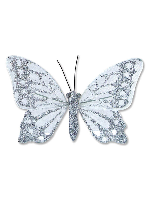Silver Glittered Butterflies - 6 x 12cm