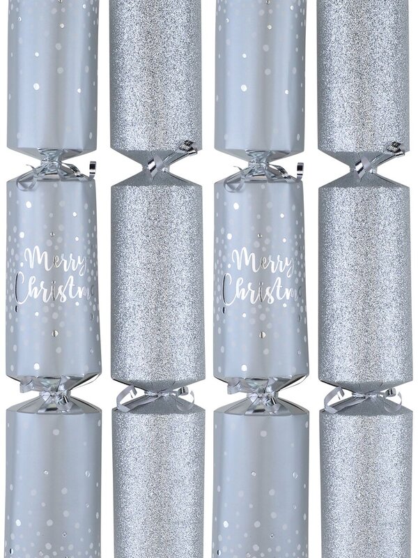 Silver Glittered & Matte With Dots Christmas Cracker Bon Bons - 10 x 36cm