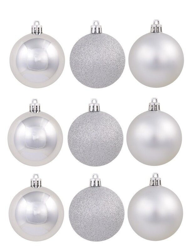 Silver Matte, Glitter & Shiny Baubles - 12 x 60mm