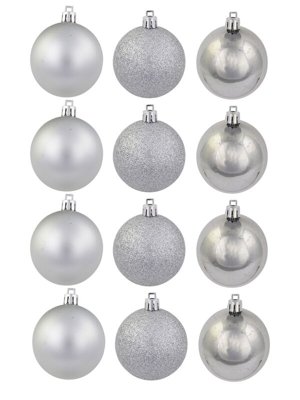 Silver Matte, Metallic & Glitter Baubles - 12 x 60mm