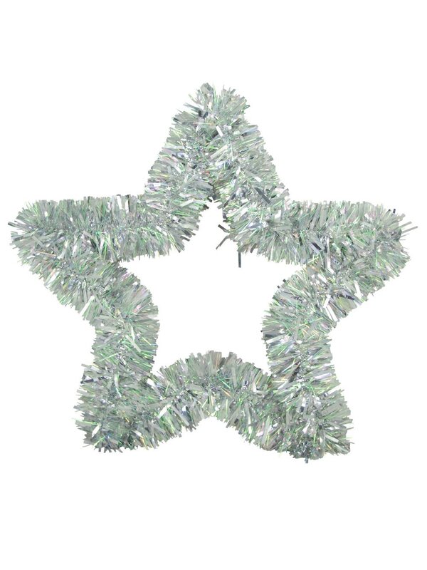 Silver Metallic Tinsel Star Hanging Decoration - 48cm
