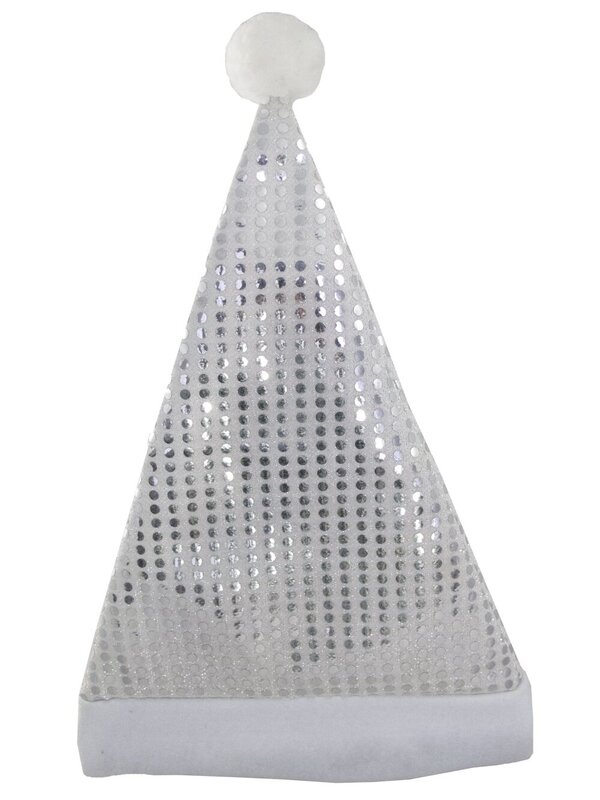 Silver Sequins On Silver Traditional Christmas Santa Hat - 43cm