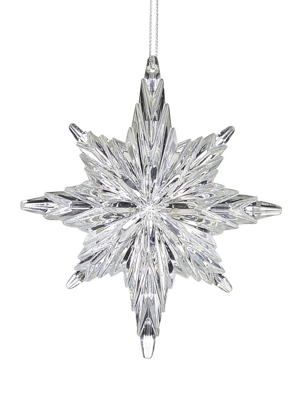 Silver Snowflake Look Star Hanging Ornament - 12cm