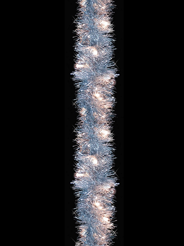 Silver Tinsel Garland With 80 White Twinkle Lights - 2.7m