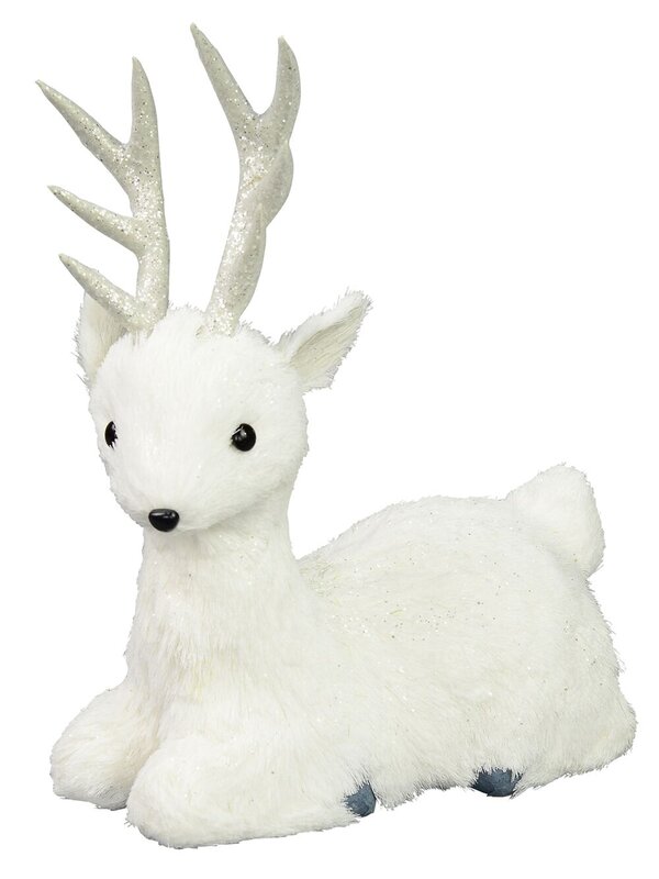 Sitting White Pine Needle Style Reindeer - 27cm