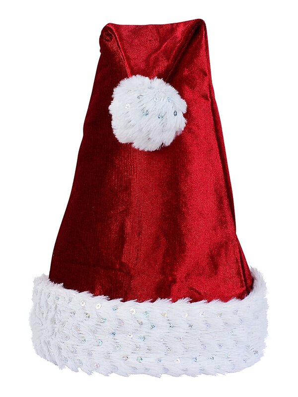 Traditional Red Velvet Santa Hat Iridescent Sequin Trim | One Size Fits Most