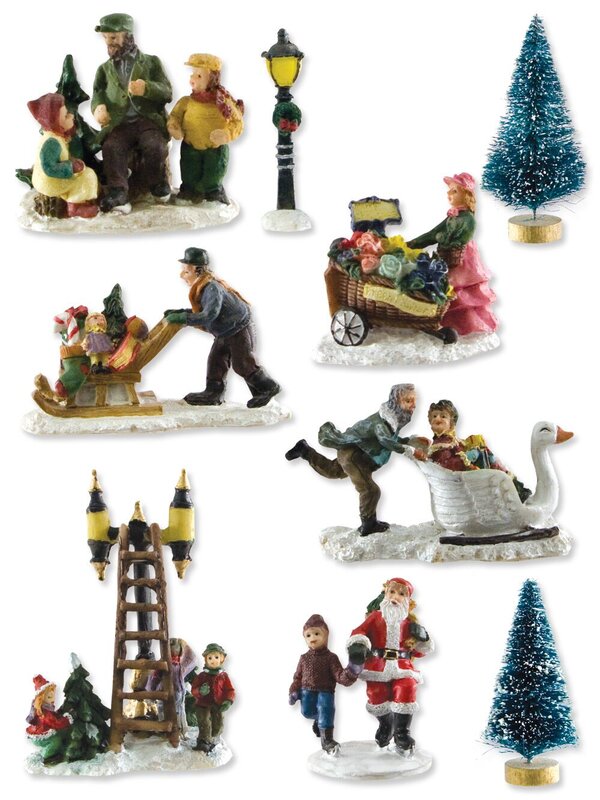 Traditional Resin Figurine  Town Scene - 9 Piece