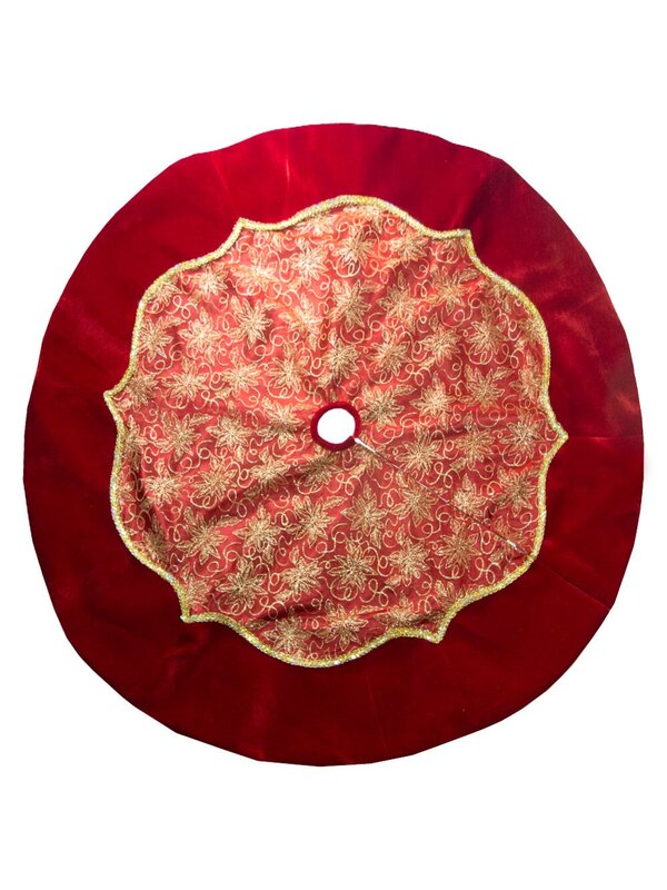 Tree Skirts - Red With Gold Glitter Poinsettia Pattern - 1.2m